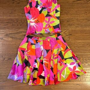 Tori Richard Colorful Floral Midi Skirt‎ with matching top